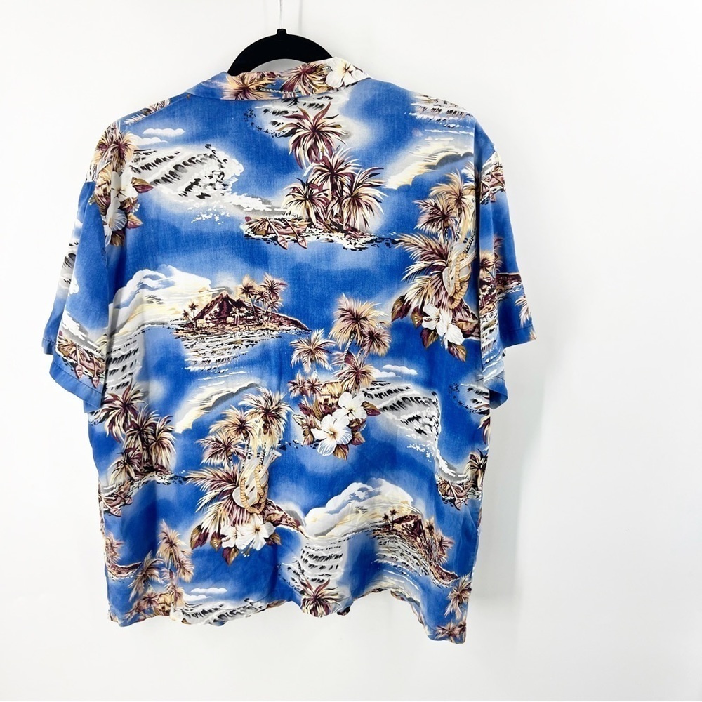 ✅ HILO HATTIE 1980s Vintage Hawaiian Blouse SIZE LARGE BLUE‎ FLORAL - Picture 2 of 5